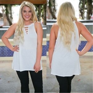 PLUS Ivory Ladder Sleeve Tank